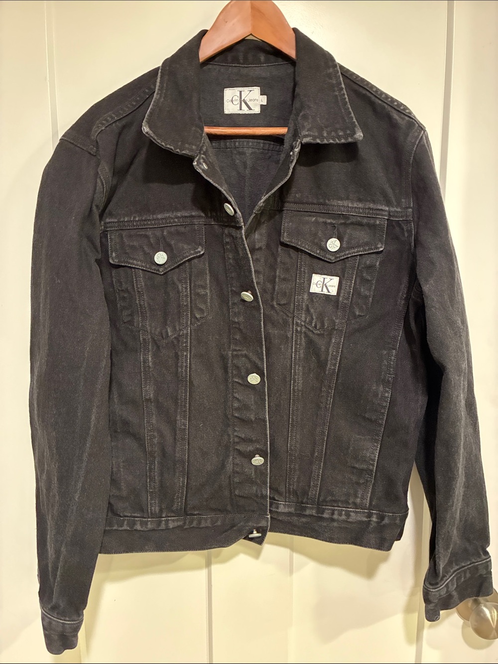 Calvin Klein Black Washed Denim Trucker Jacket 100% Cotton
